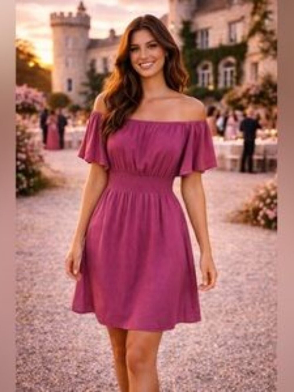 New Fuchsia Off The Shoulder Ruffle Dress